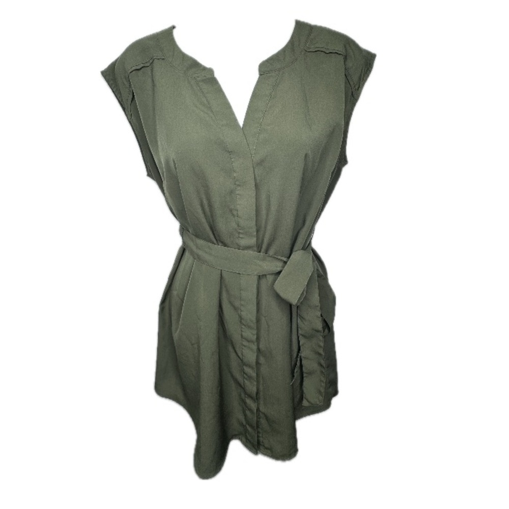 4/$25 Motherhood Maternity Olive Green Belted Tunic Top Sz S Bin L